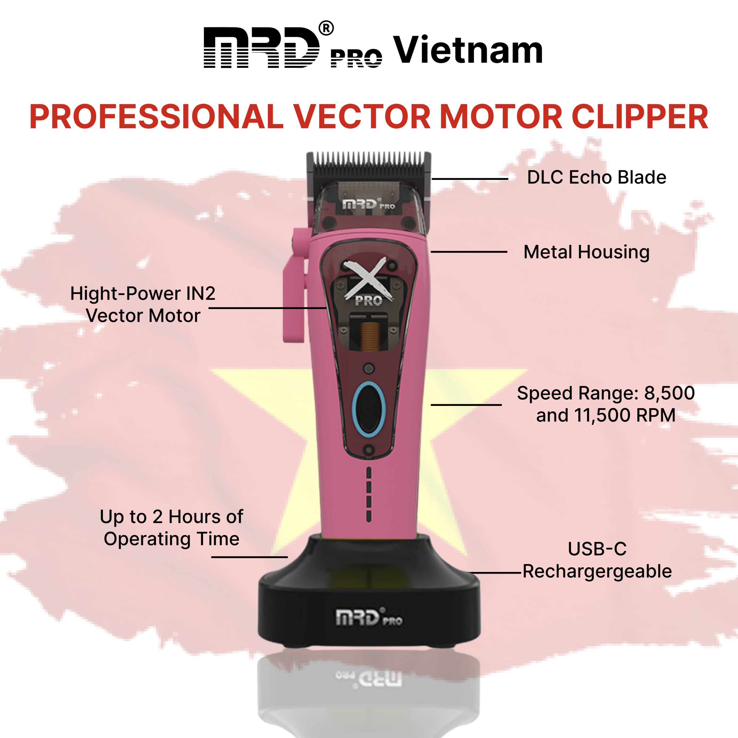 MRDPRO HC-999 XPRO-PINK– Professional Hair Clipper, Premium