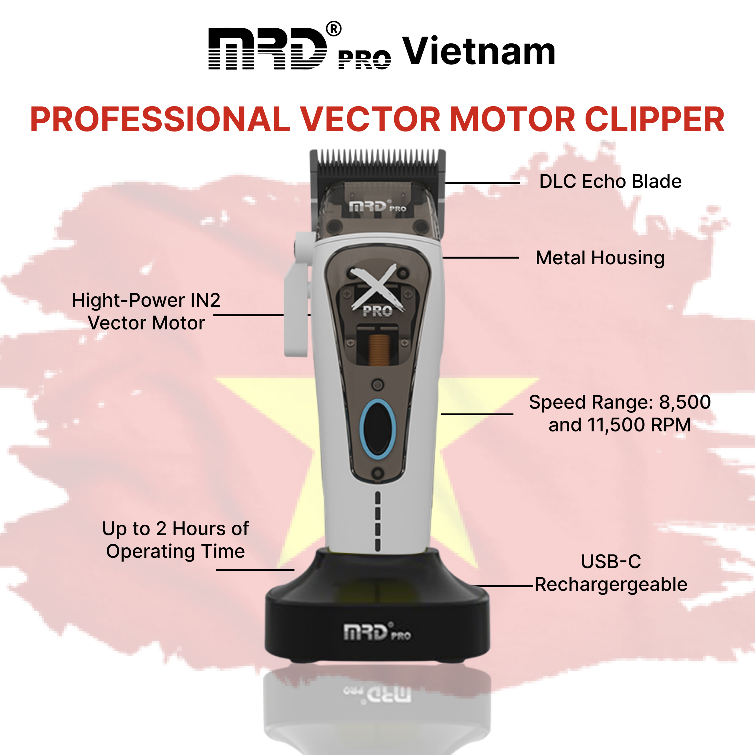 MRDPRO HC-999 XPRO-WHITE– Professional Hair Clipper, Premium