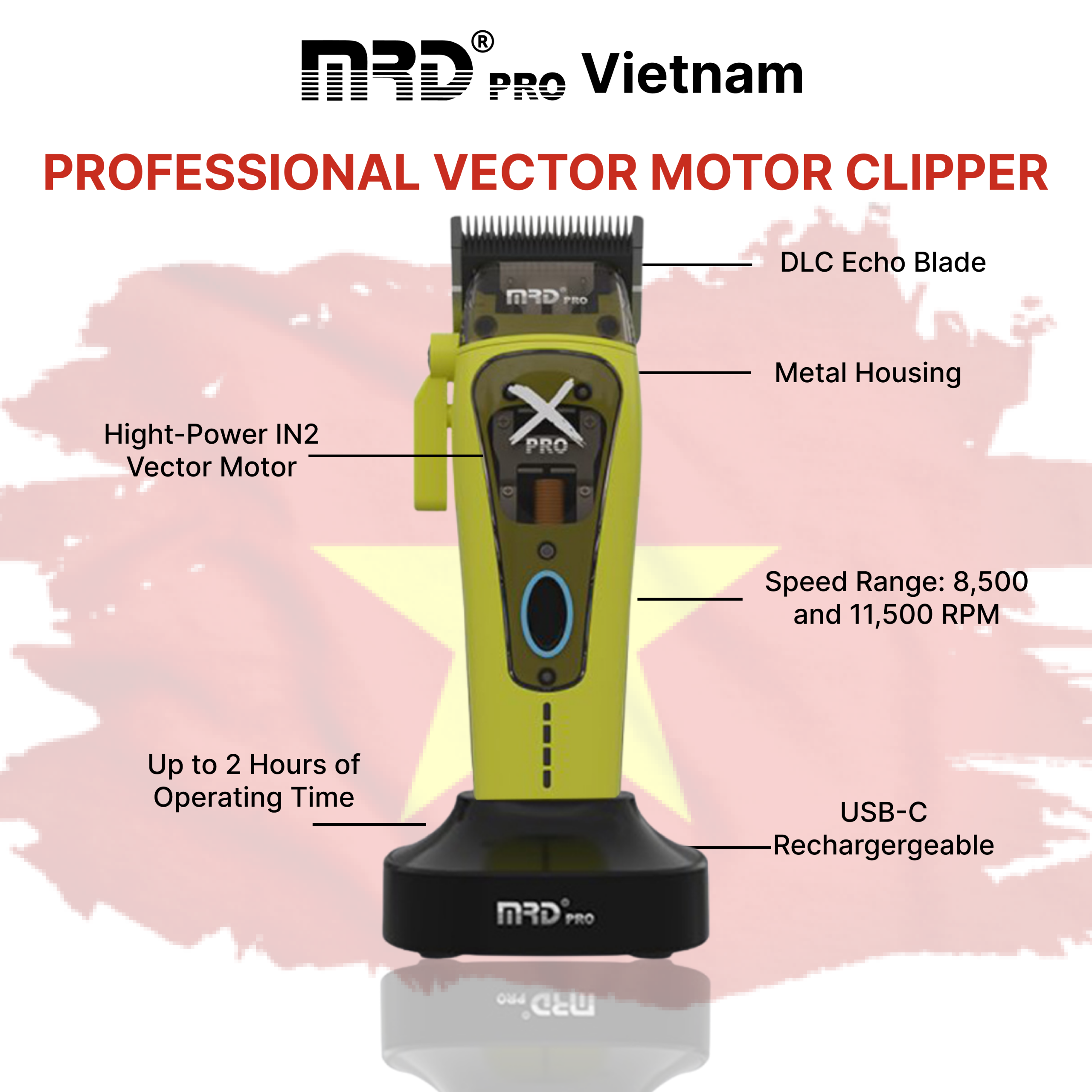 MRDPRO HC-999 XPRO-GREEN– Professional Hair Clipper, Premium