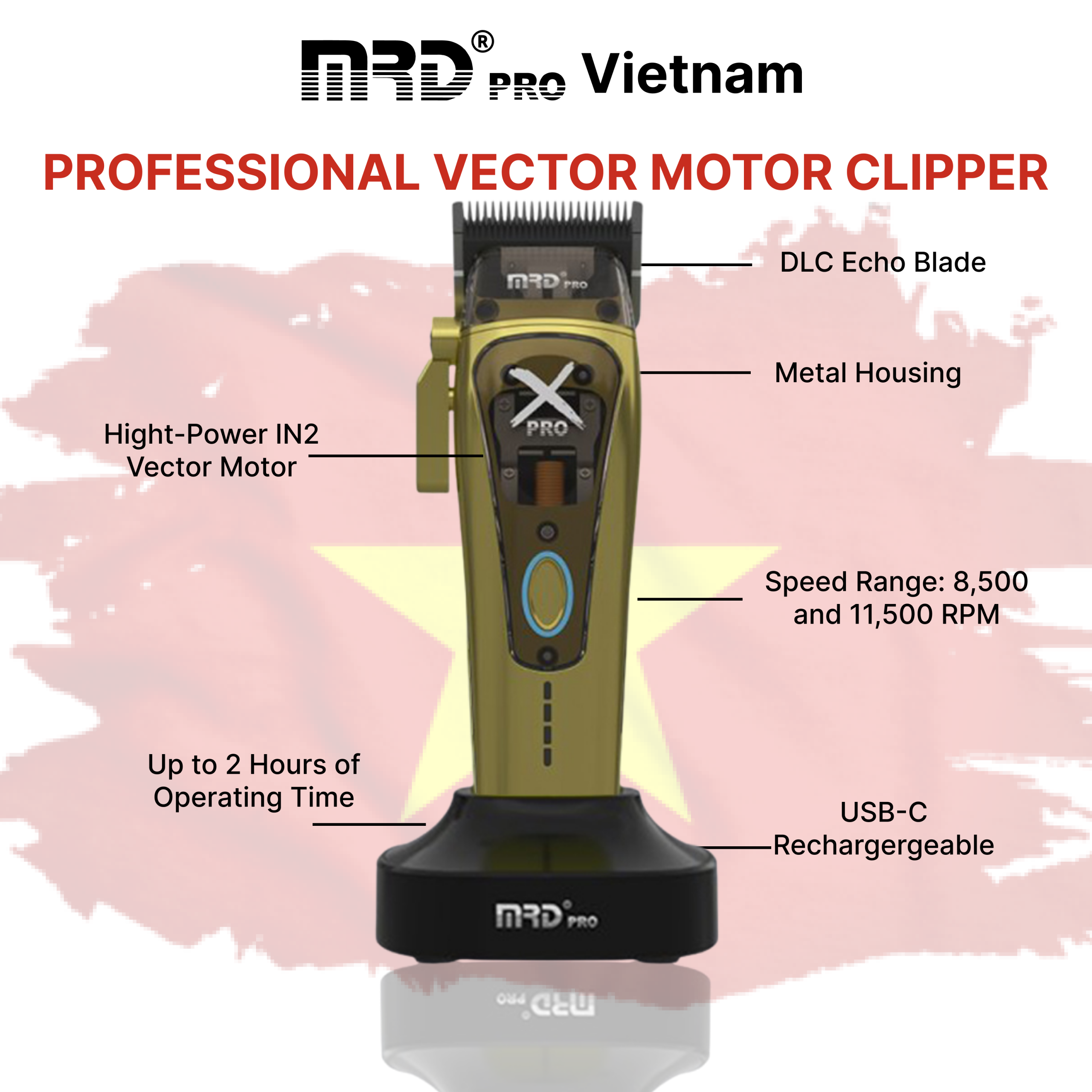 MRDPRO HC-999 XPRO-GOLD– Professional Hair Clipper, Premium