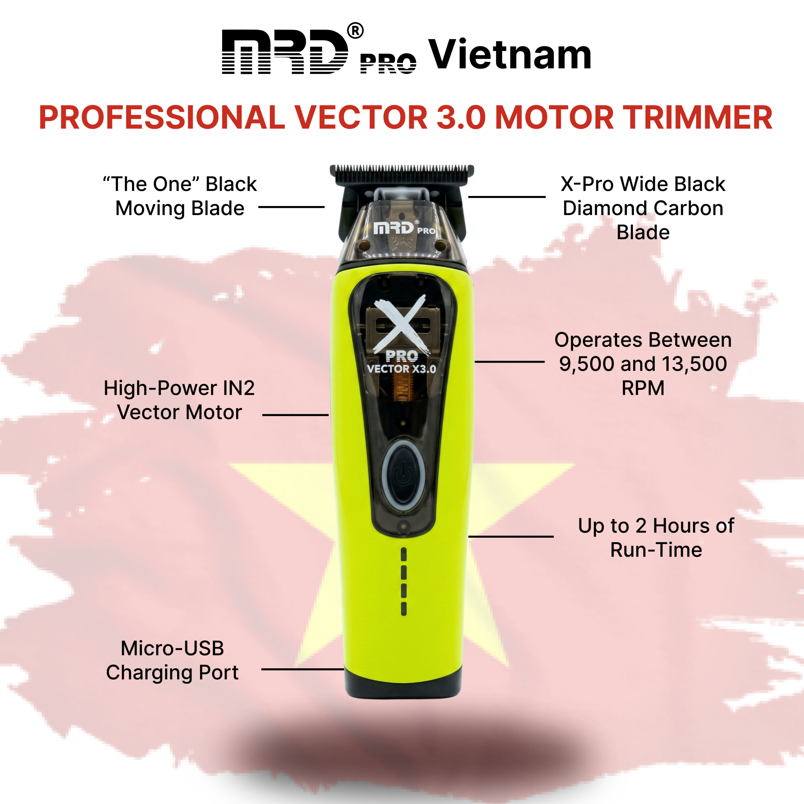 XPRO GMT-999C-GREEN-Vector X3.0 Hair Clipper – Powerful Motor 9,500–13,000 RPM
