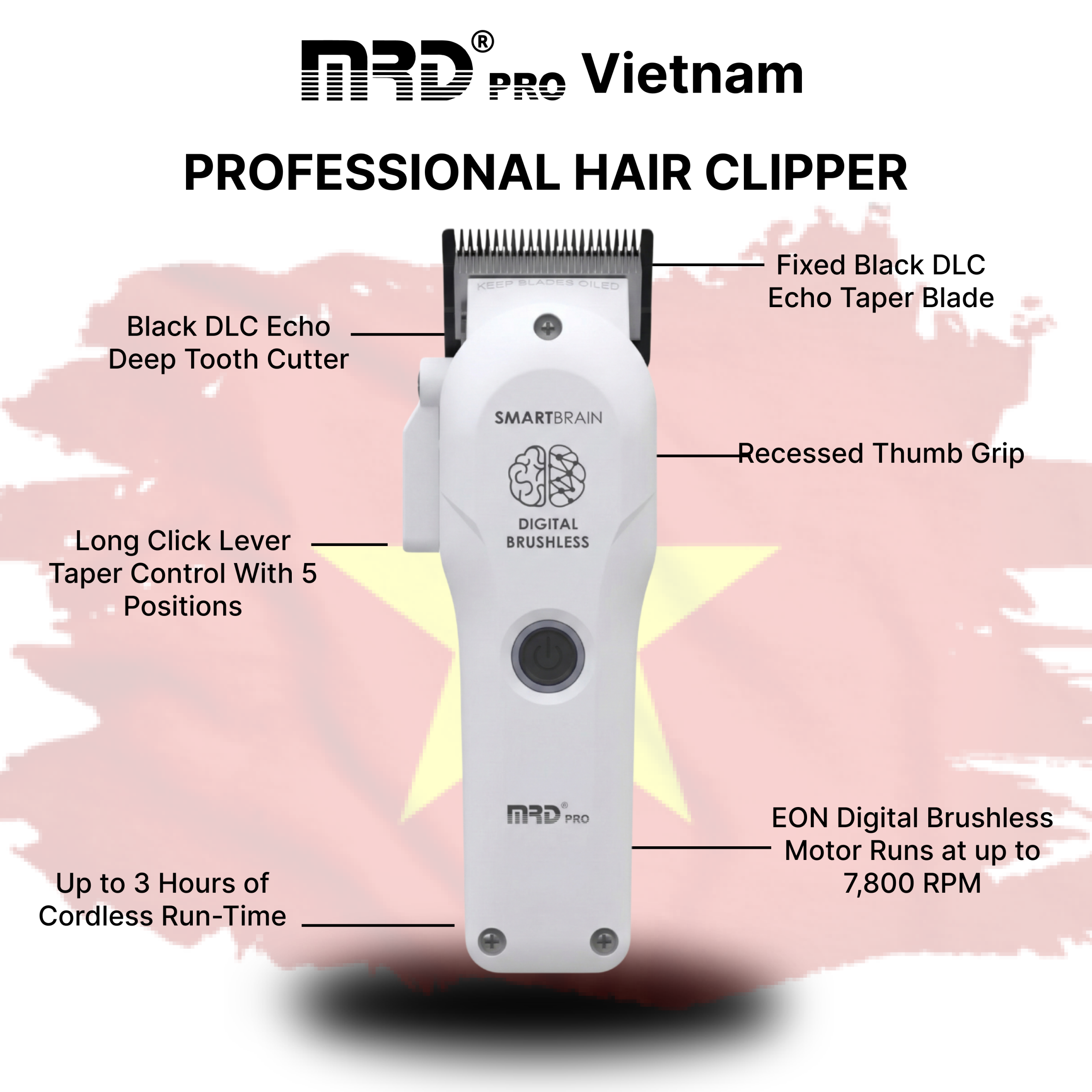 MRDPRO 3969ST Clipper-WHITE- Powerful Motor, Ultra-Close Edging, Sharp & Precise