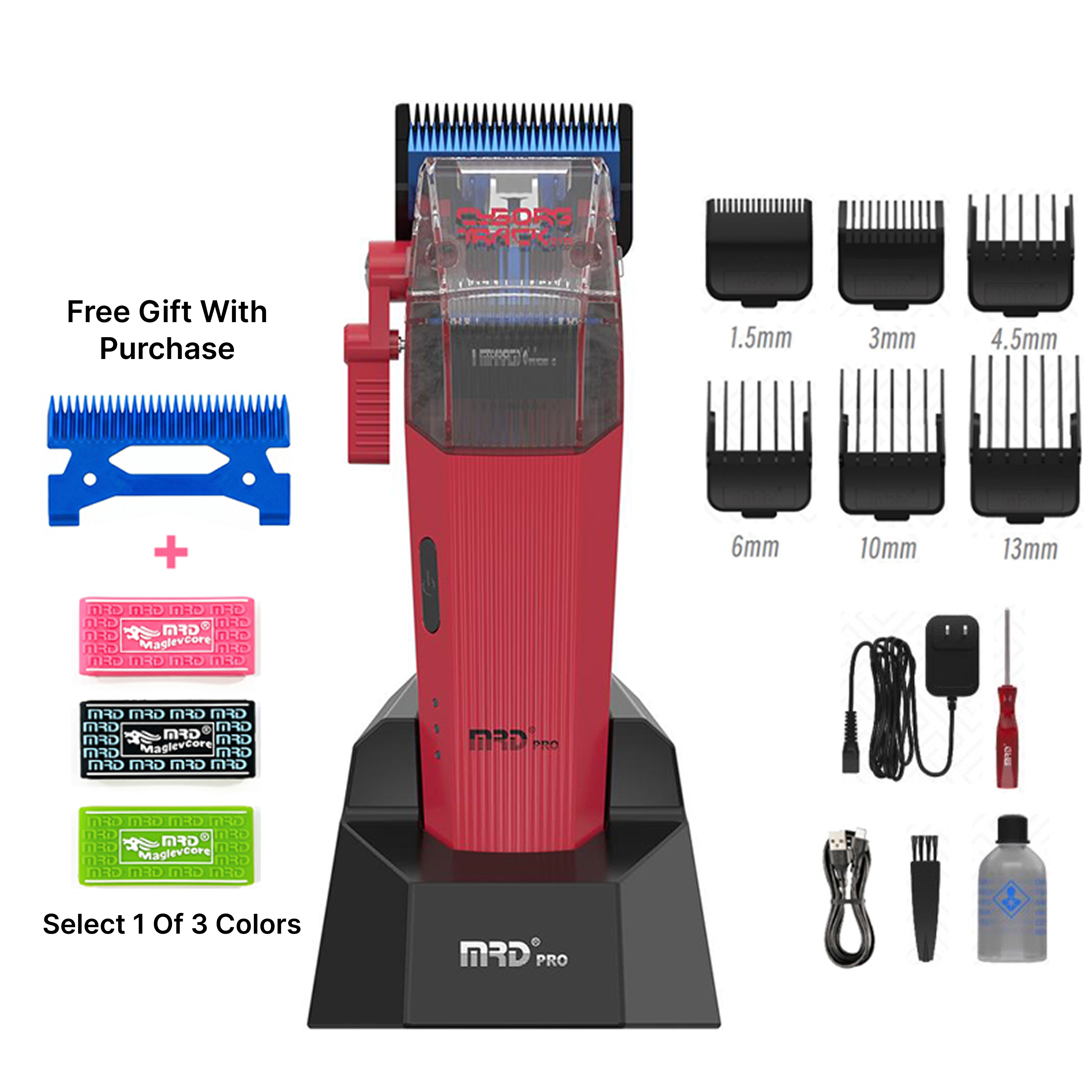 MRDpro CYBORG PRO 2026-RED-Professional Cordless Hair Clipper - Full Metal, 3300mAh, BLPU Motor for Barbers