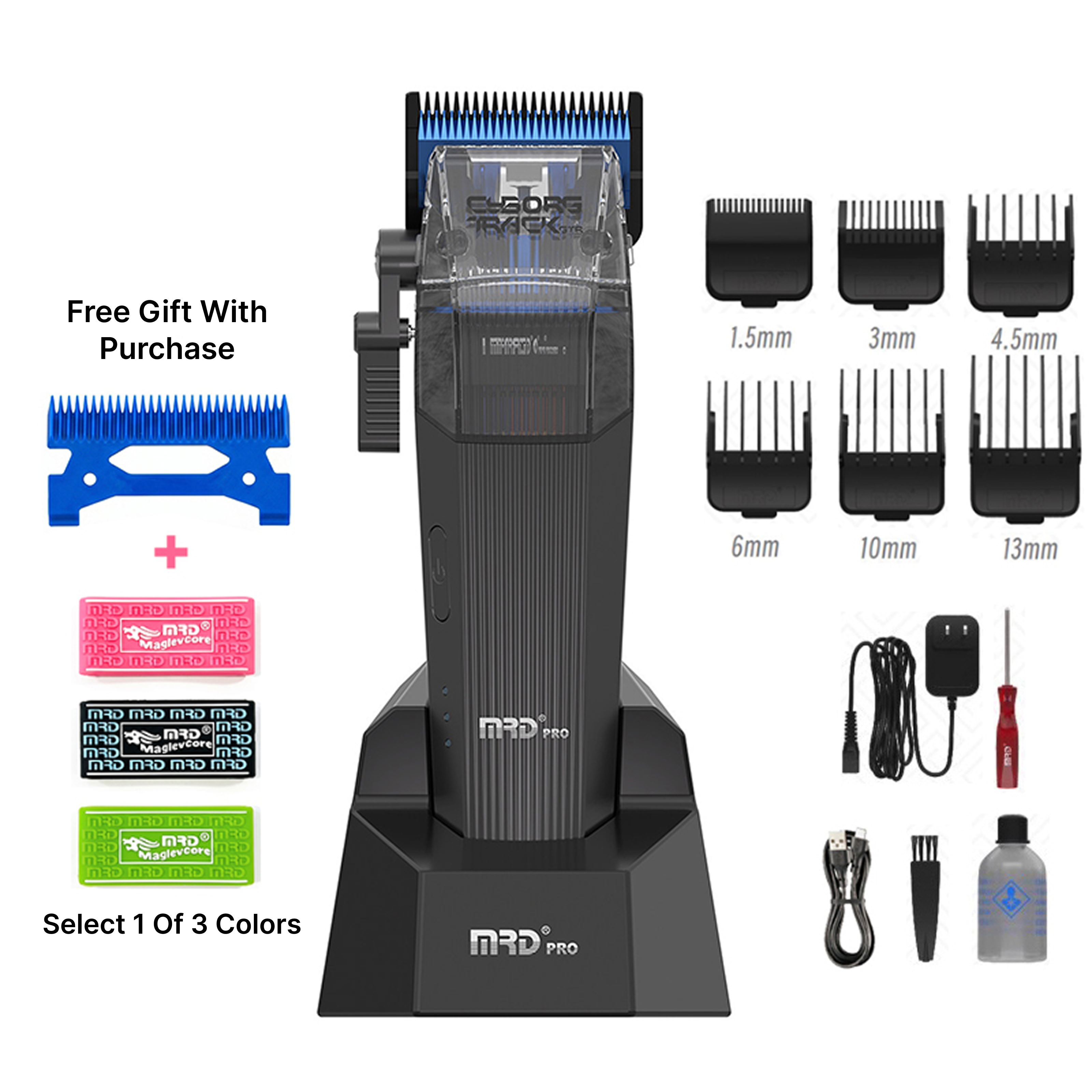 MRDpro CYBORG PRO 2026-BLACK-Professional Cordless Hair Clipper - Full Metal, 3300mAh, BLPU Motor for Barbers