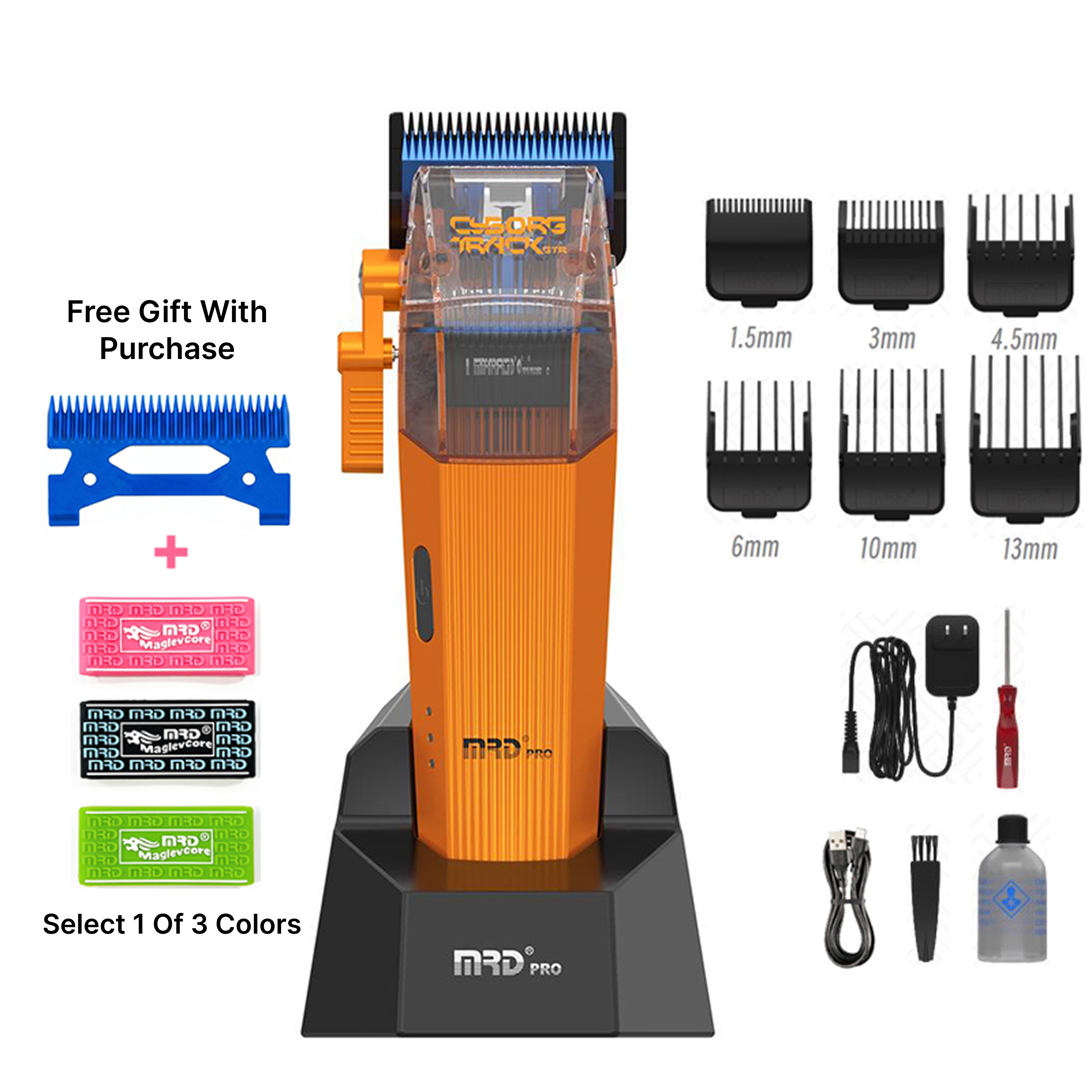 MRDpro CYBORG PRO 2026-ORANGE-Professional Cordless Hair Clipper - Full Metal, 3300mAh, BLPU Motor for Barbers