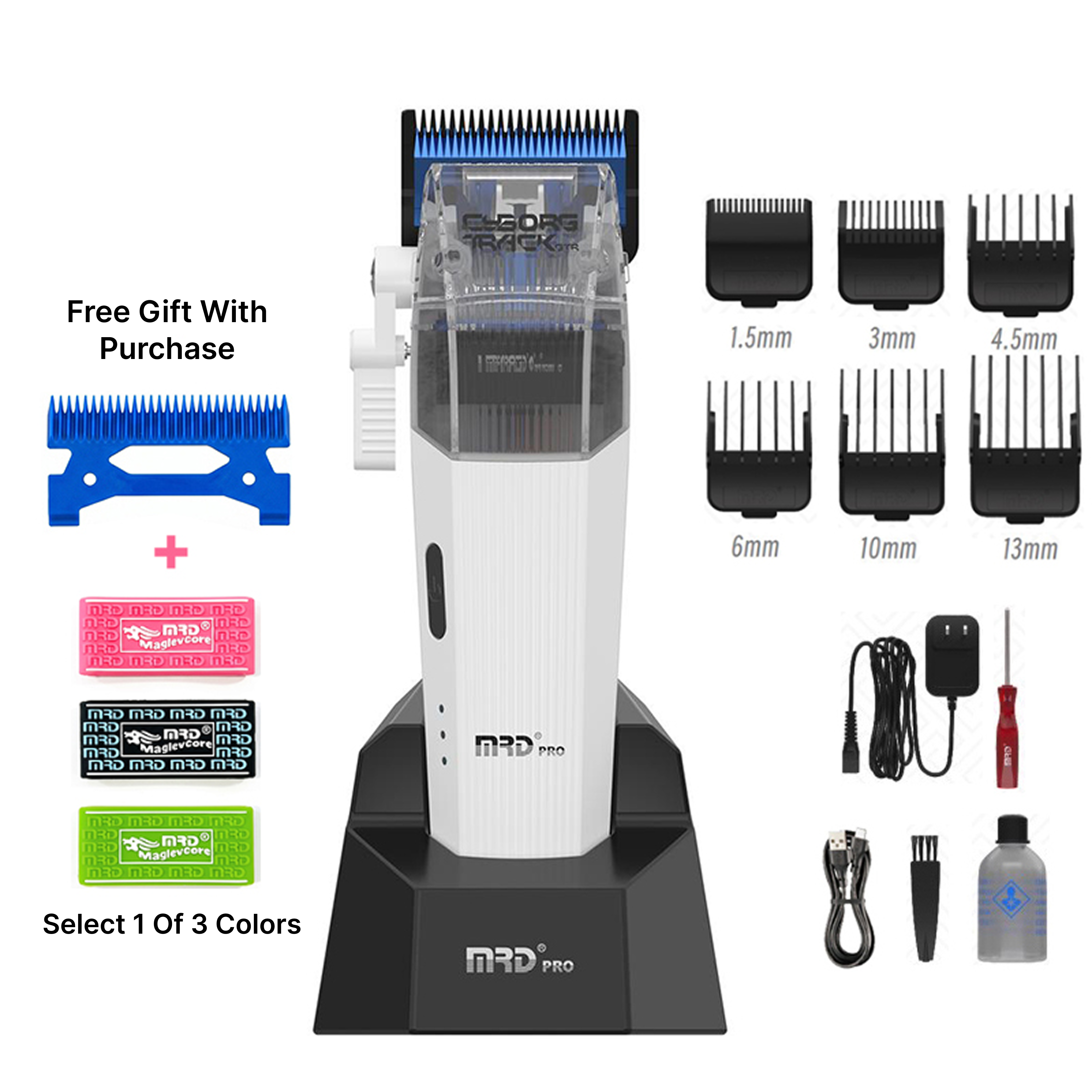 MRDpro CYBORG PRO HC-666-WHITE-Professional Cordless Hair Clipper - Full Metal, 3300mAh, BLPU Motor for Barbers