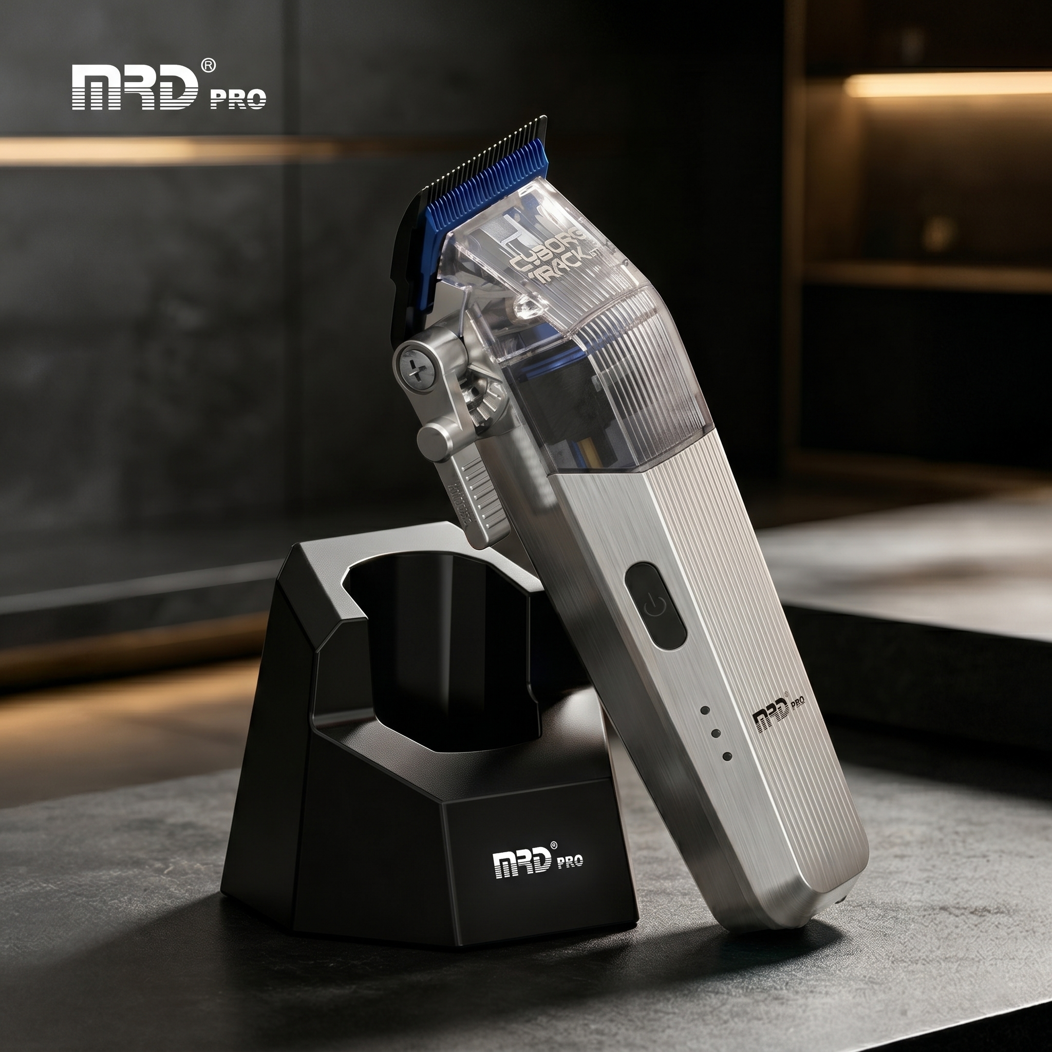 MRDpro CYBORG PRO 2026-SILVER-Professional Cordless Hair Clipper - Full Metal, 3300mAh, BLPU Motor for Barbers