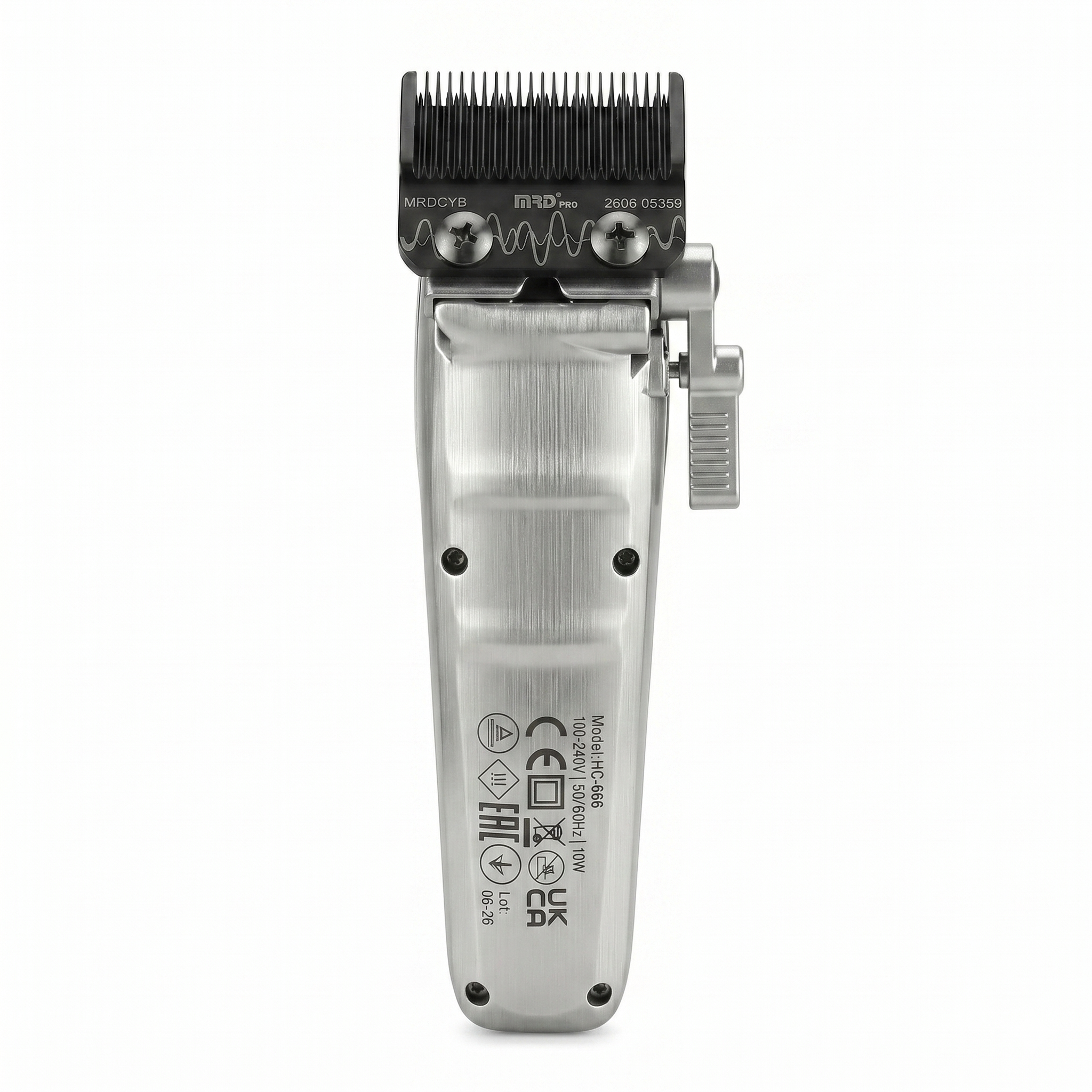 MRDpro CYBORG PRO 2026-SILVER-Professional Cordless Hair Clipper - Full Metal, 3300mAh, BLPU Motor for Barbers