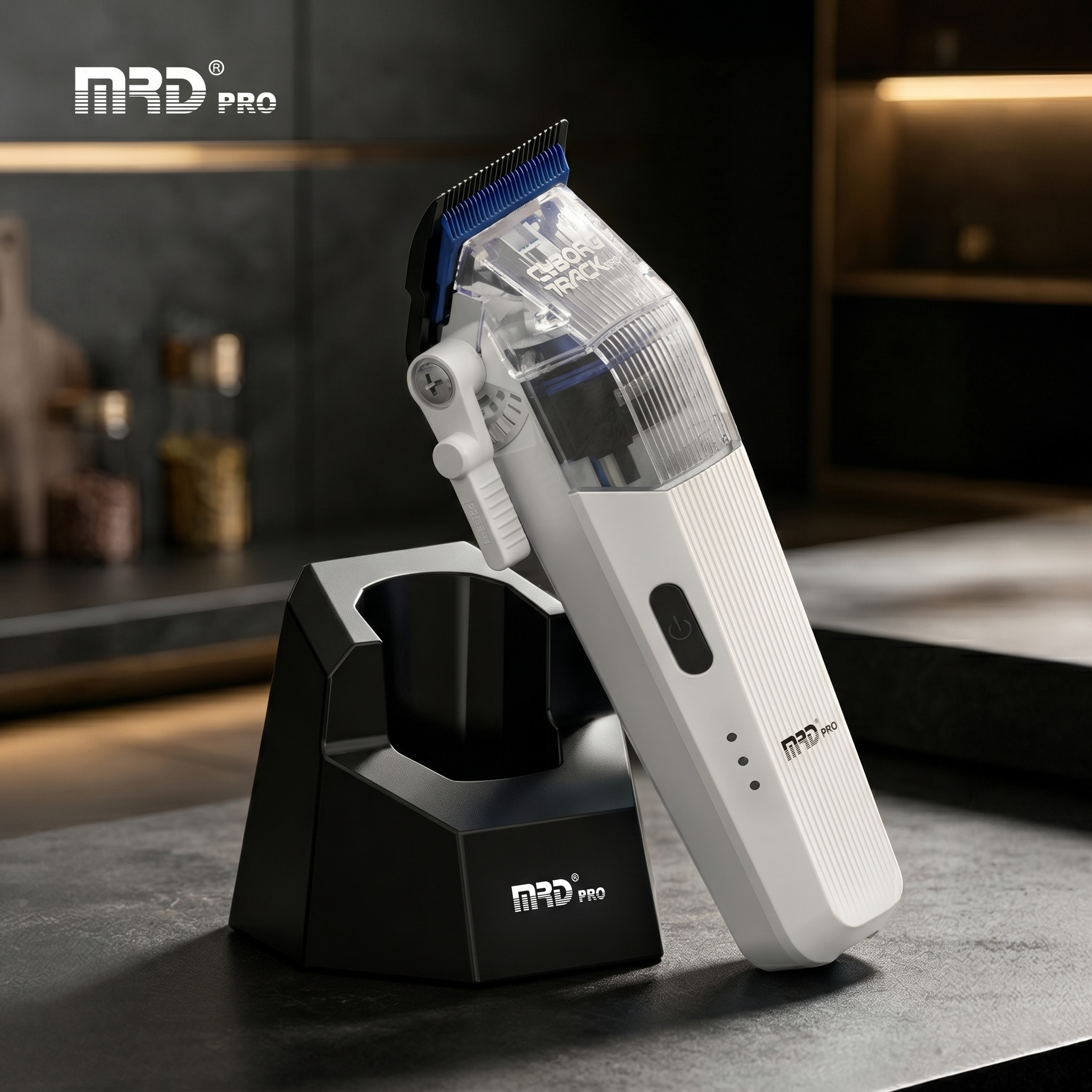 MRDpro CYBORG PRO HC-666-WHITE-Professional Cordless Hair Clipper - Full Metal, 3300mAh, BLPU Motor for Barbers