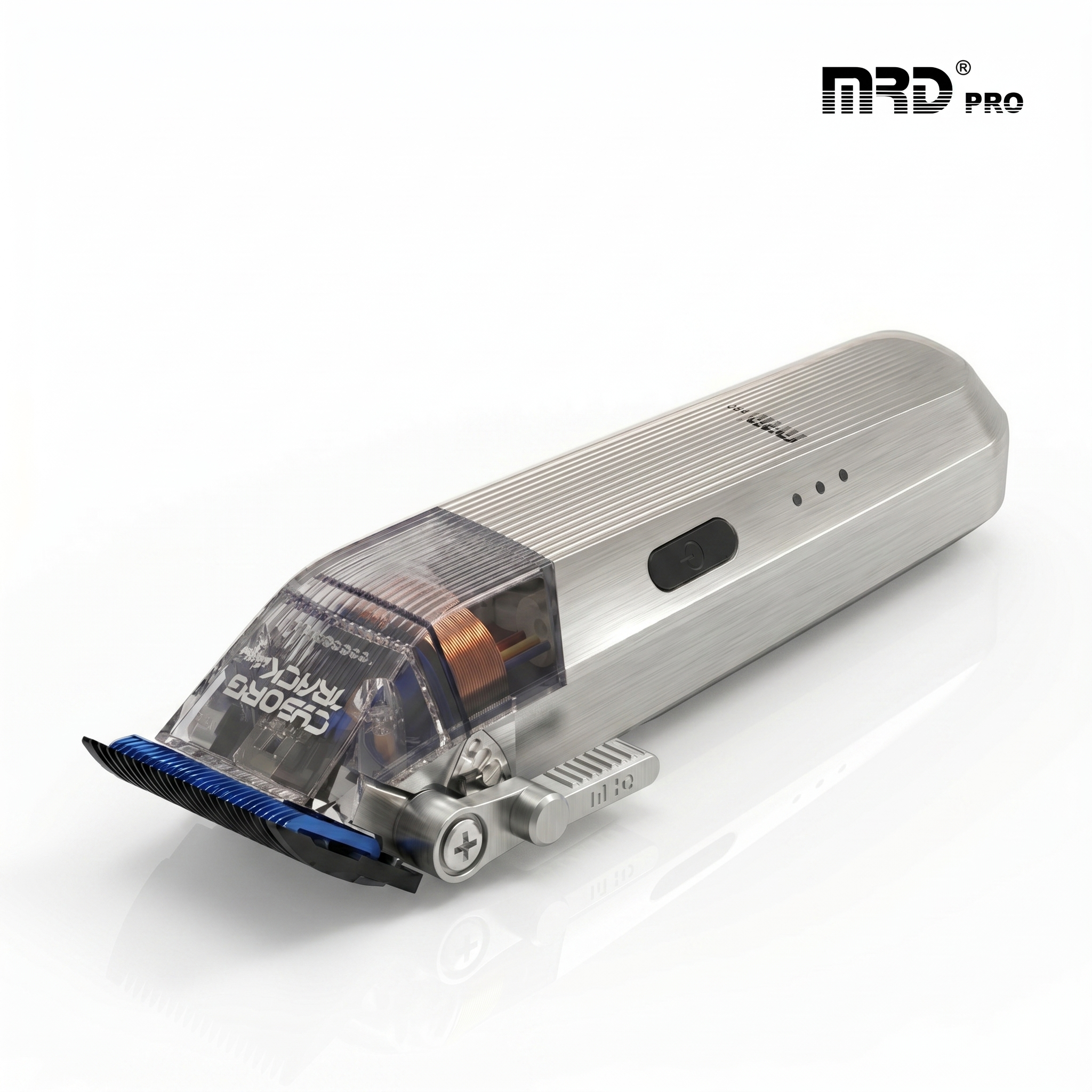 MRDpro CYBORG PRO 2026-SILVER-Professional Cordless Hair Clipper - Full Metal, 3300mAh, BLPU Motor for Barbers