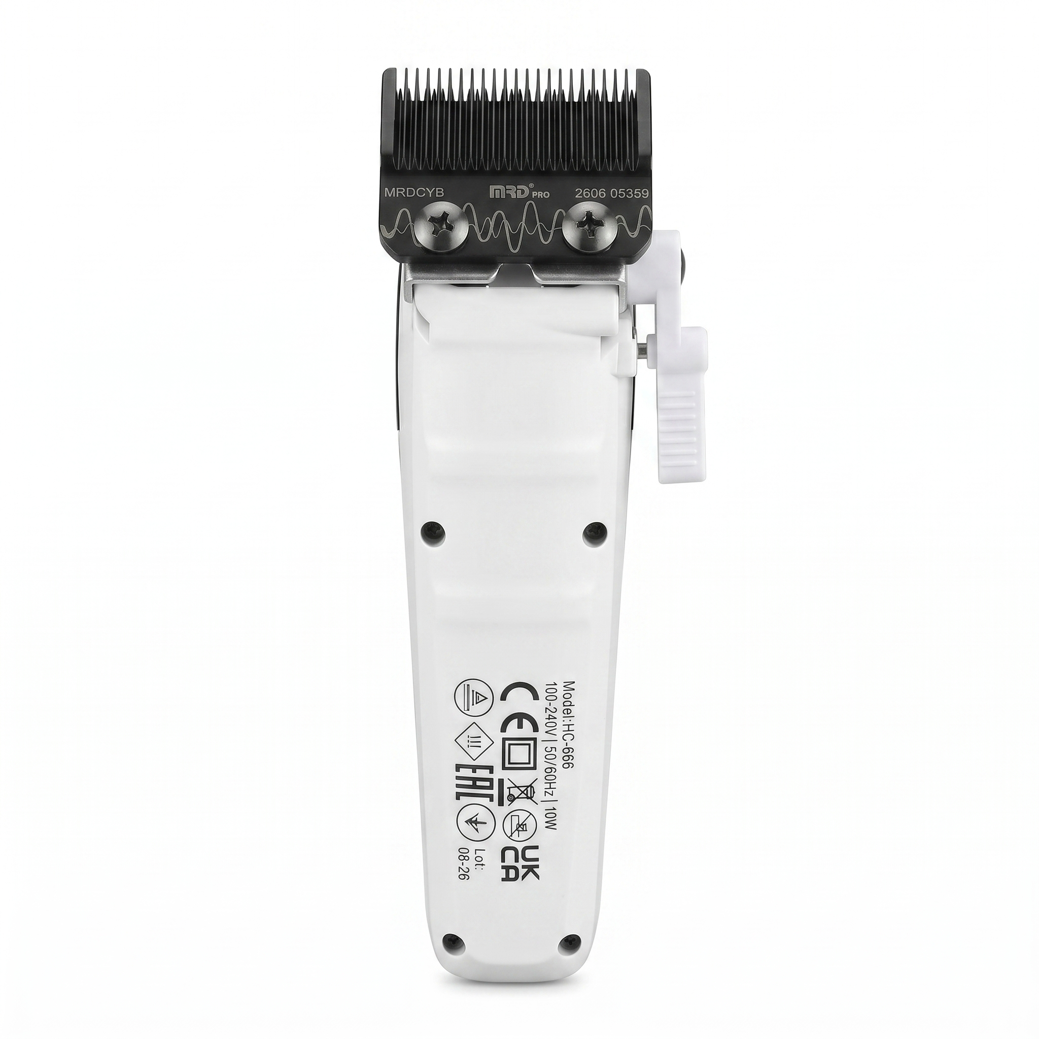 MRDpro CYBORG PRO HC-666-WHITE-Professional Cordless Hair Clipper - Full Metal, 3300mAh, BLPU Motor for Barbers